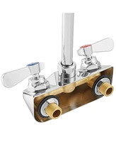 Gridmann Commercial Wall Mount Sink Faucet, 4" Center with 3-1/2" Gooseneck Spout, Nsf, Dual Lever Handles, Brass Construction, Chrome Polished Finish