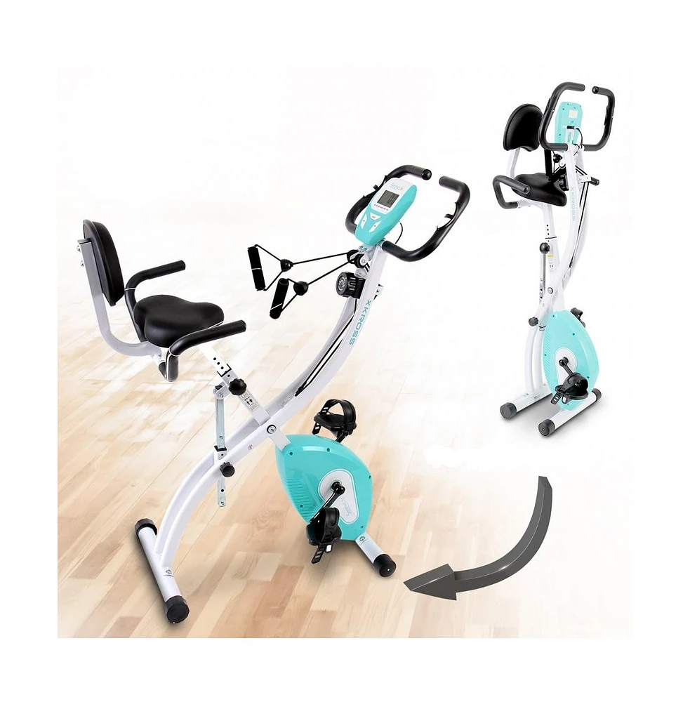 SereneLife Folding Digital Exercise Bike with Pulse Monitor and Resistance Bands