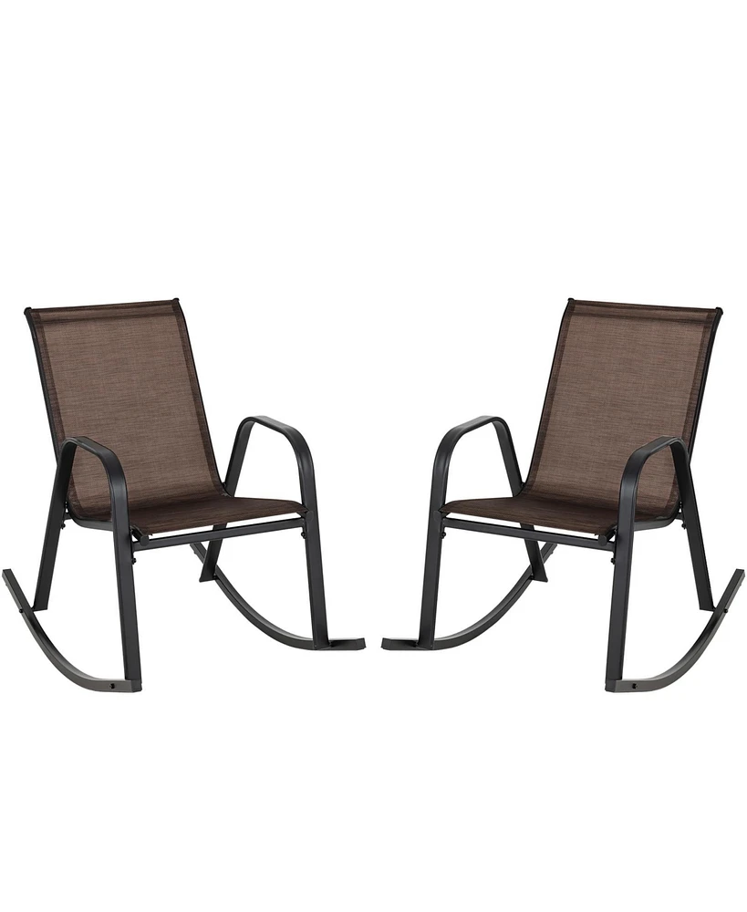 Gouun Set of 2 Heavy-Duty Metal Patio Rocking Chair with Breathable Seat Fabric