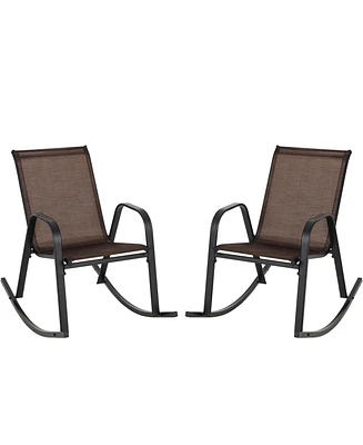 Gouun Set of 2 Heavy-Duty Metal Patio Rocking Chair with Breathable Seat Fabric