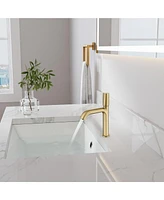 Mondawe Single Handle Single Hole Bathroom Faucet Modern Brass Bathroom Basin Faucets Brushed Gold