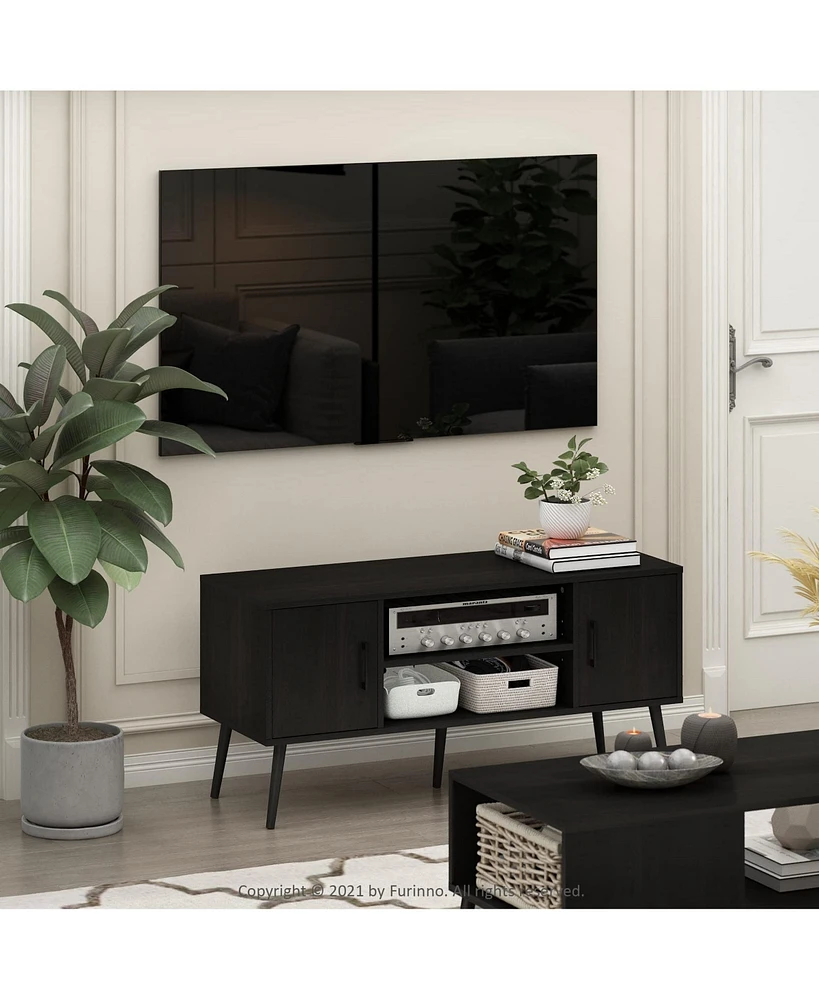 Furinno Mid-Century Tv Stand Entertainment Media Console w/2 Cabinets&Open Storage Shelves for TVs up to 50",Espresso