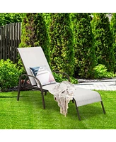 Gouun 2 Pcs Outdoor Patio Lounge Chair Chaise Fabric with Adjustable Reclining Armrest