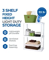 Gracious Living 3 Shelf Fixed Height Solid Light Duty Home Storage Unit, White