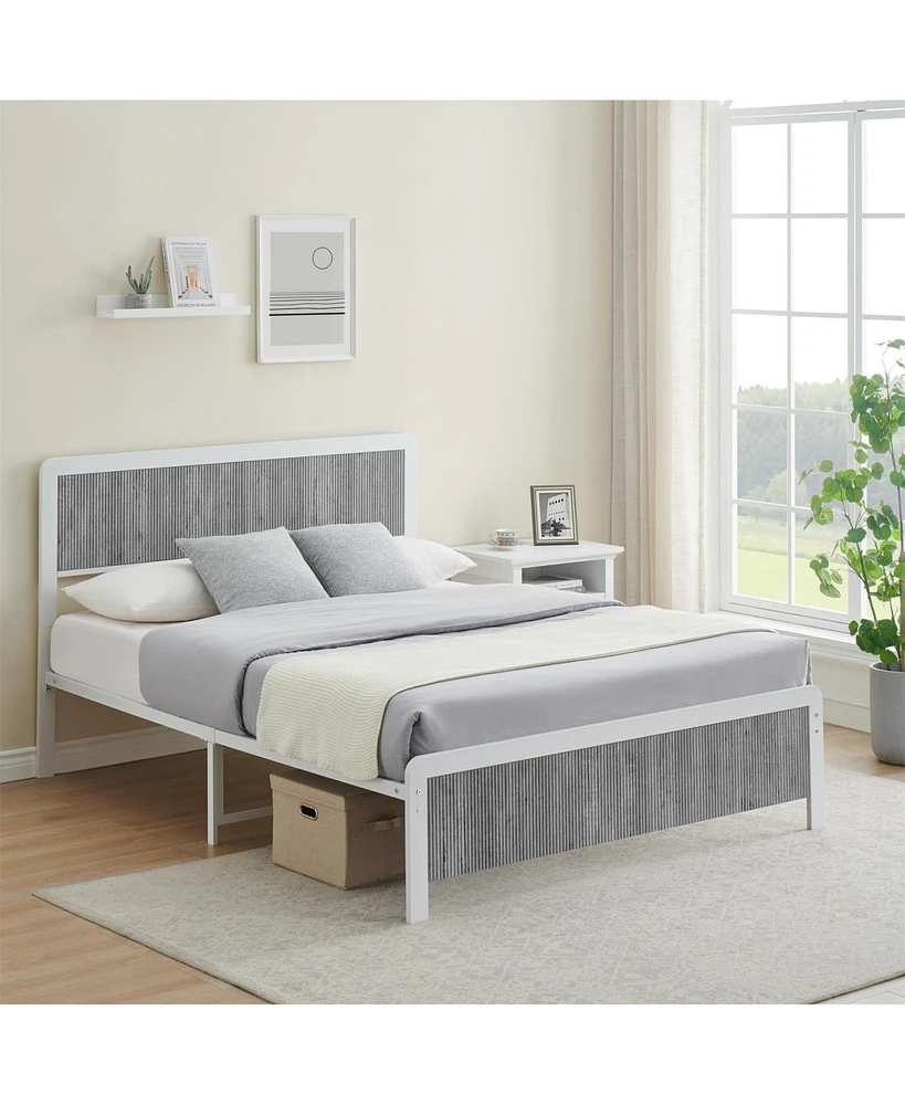 gaomon Queen Bed Frame with Curved Wood Headboard and Footboard