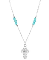 Simulated Turquoise Openwork Cross Pendant Necklace, 16" + 2" extender