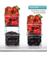 Sorbus 4 Pack Narrow Stackable Clear Storage Bins with Handles- for Kitchen Pantry, Freezer & Fridge Organization