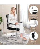 Costway Office Guest Chairs Set of 4 with Metal Sled Base & Armrests Mesh Reception Chair