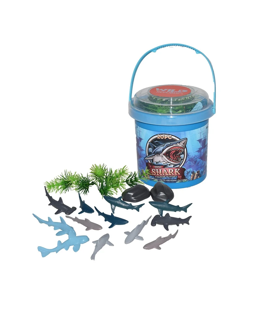 Wild Republic Bucket Mini Shark Figurines, 20 Pieces