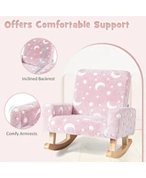 Gouun Kids Rocking Chair Upholstered Flannel Children Rocker with Solid Poplar Wood Rocking Feet