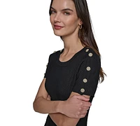 Karl Lagerfeld Paris Women's Ribbed Embellished-Button Dress