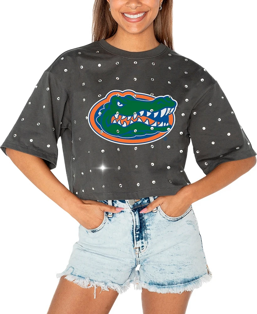 Gameday Couture Women's Gray Florida Gators Go Time Rhinestone Crop T-Shirt