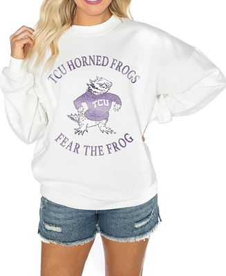 Gameday Couture Women's White Tcu Horned Frogs Good Vibes Premium Fleece Drop Shoulder Pullover Sweatshirt