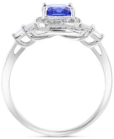 Blue & White Double Halo Mixed Cut Statement Ring Sterling Silver