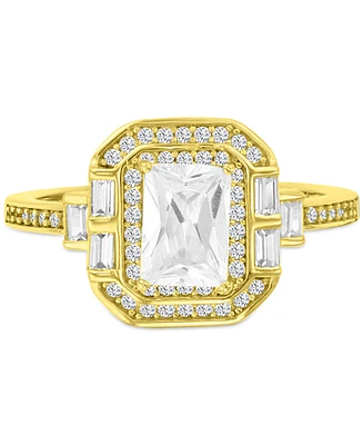 Cubic Zirconia Mixed Cut Halo Statement Ring 14k Gold-Plated Sterling Silver
