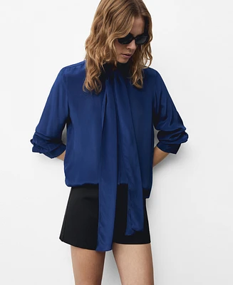 Mango Women's Bow Detail Satin Shirt