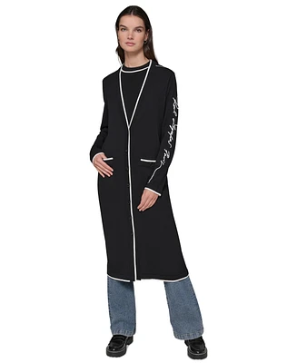 Karl Lagerfeld Paris Women's Contrast-Trim Logo Duster Cardigan