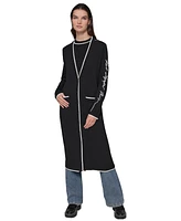 Karl Lagerfeld Paris Women's Contrast-Trim Logo Duster Cardigan