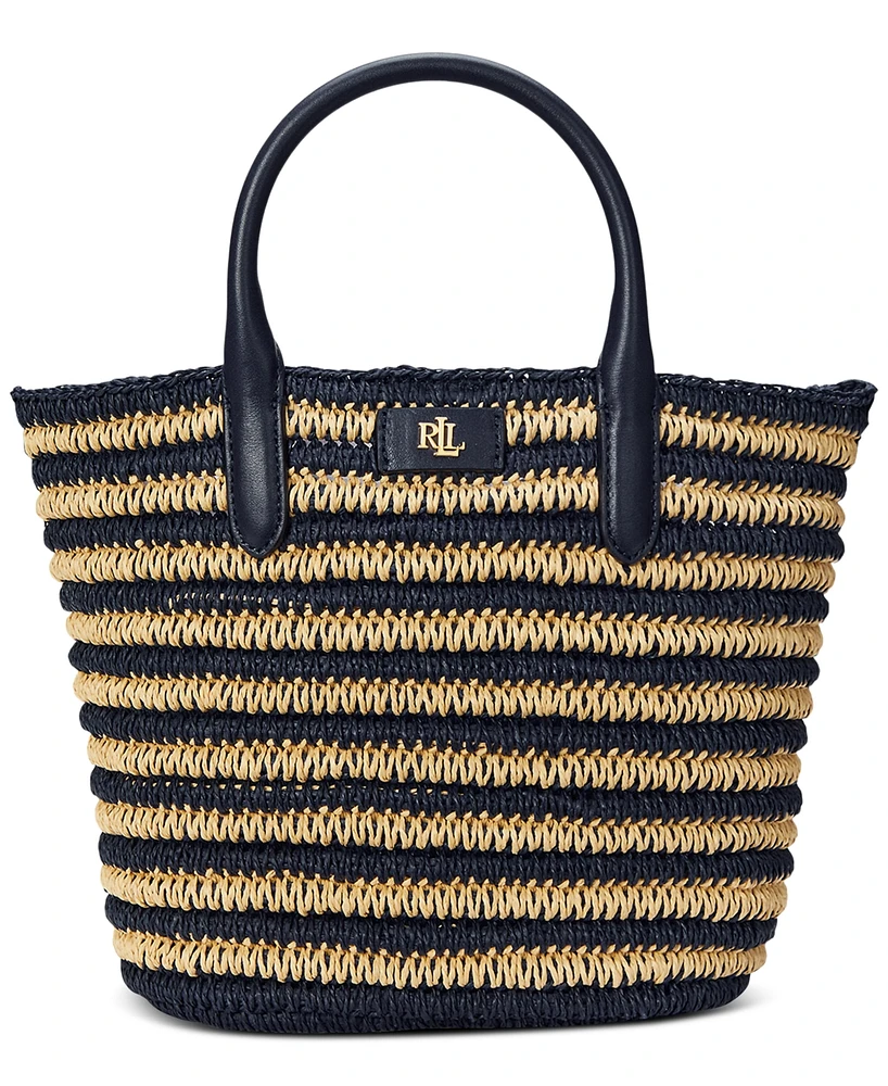 Lauren Ralph Striped Straw Brie Tote Bag