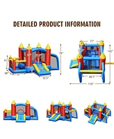 Gymax Inflatable Bounce House Slide Jumping Castle Soccer Goal Ball Pit Without Blower