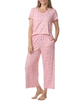 Tommy Hilfiger Women's 2-Pc. Short-Sleeve T-Shirt & Wide-Leg Cropped Pants Pajama Set