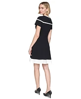 Karl Lagerfeld Paris Women's Round-Neck Bow-Trim A-Line Dress