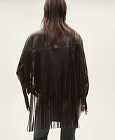 Mango Women's Leather-Effect Fringed Overshirt