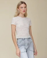 Avec Les Filles Women's Lace Lettuce-Hem Boat-Neck Top