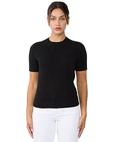 Jennie Liu Women's 100% Cashmere Crewneck Short Sleeve Sweater