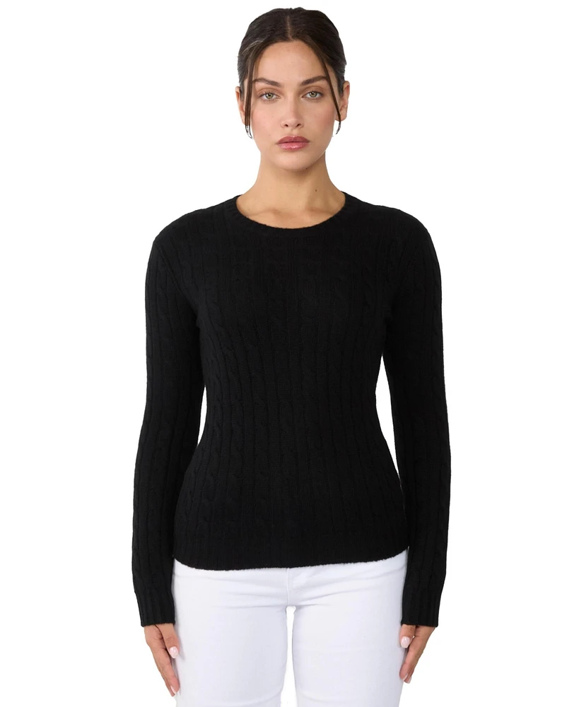 Jennie Liu Women's 100% Cashmere Crewneck Sweater | Chuncky Cable-knit Sweaters