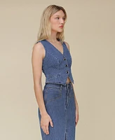 Avec Les Filles Women's Tailored Fitted Button-Front Vest