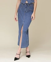 Avec Les Filles Women's Denim Front-Slit Maxi Skirt