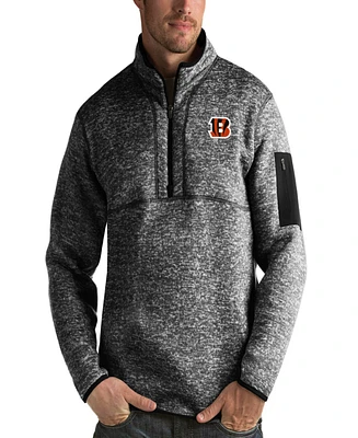 Antigua Men's Heather Black Cincinnati Bengals Fortune Quarter-Zip Pullover Jacket