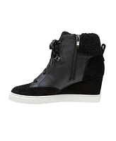 Linea Paolo Arden Faux Shearling Trimmed Wedge Sneakers