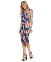 London Times Petite Floral-Print Ruched Sheath Dress