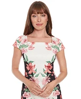 London Times Petite Floral Square-Neck Sheath Dress