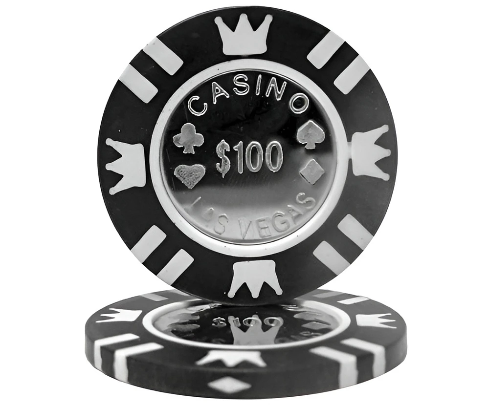 Slickblue Poker Chips with Coin Metal Inlay - 25-Pack, $100 Denomination for Casino-Style Games