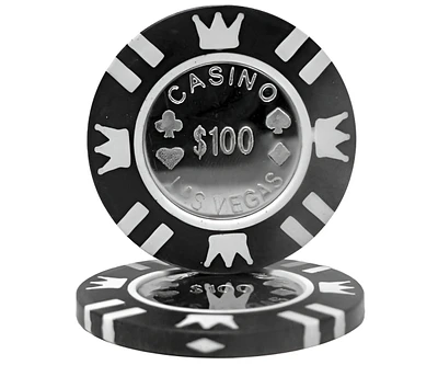 Slickblue Poker Chips with Coin Metal Inlay - 25-Pack, $100 Denomination for Casino-Style Games