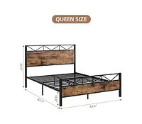 gaomon Queen Size Bed Frame with Headboard, Industrial Platform Queen Bed Frame with 14 Strong Metal Slats Support, 11'' Under-Bed Storage, No Noise