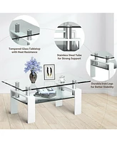 Gouun Rectangle Glass Table with Metal Legs for Living Room