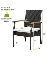 Gouun 5 Pieces Patio Wicker Cushioned Dining Set with Wood Armrest and Umbrella Hole