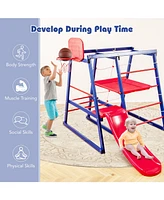 Gouun 7-in-1 Metal Climbing Playset for Toddlers with Slide and Basketball Hoop