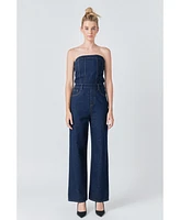 Grey Lab Women's Corset Denim Jumpsuit