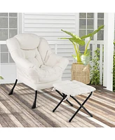 Gouun Modern Accent Chair with Folding Footrest and Head Pillow