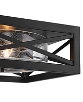 Franklin Iron Works Drake 12" Modern Industrial Flush-Mount Ceiling Light Fixture Kitchen Foyer Hallway Round 2-Light Black Clear Seeded Glass Metal B