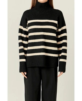 English Factory Women's Stripe Turtle Neck Knit