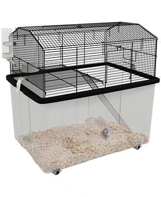 PawHut 22" 2-Tier Hamster Cage with Extra-Deep 14" Base, Accessories,