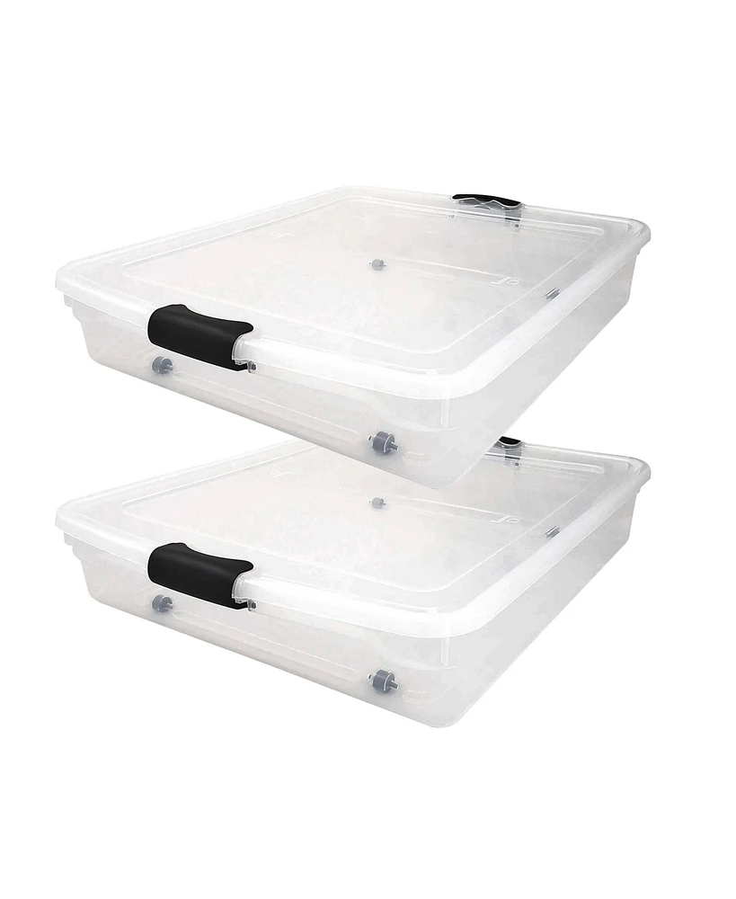 Homz 56 Qt Full/Queen Underbed Clear Plastic Latching Storage Container, 2 Pack