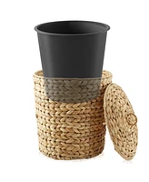 Casafield Hyacinth Trash Can with Lid and Liner - Natural, Woven Waste Basket for Garbage in the Bathroom, Bedroom, Laundry Room, Home Office