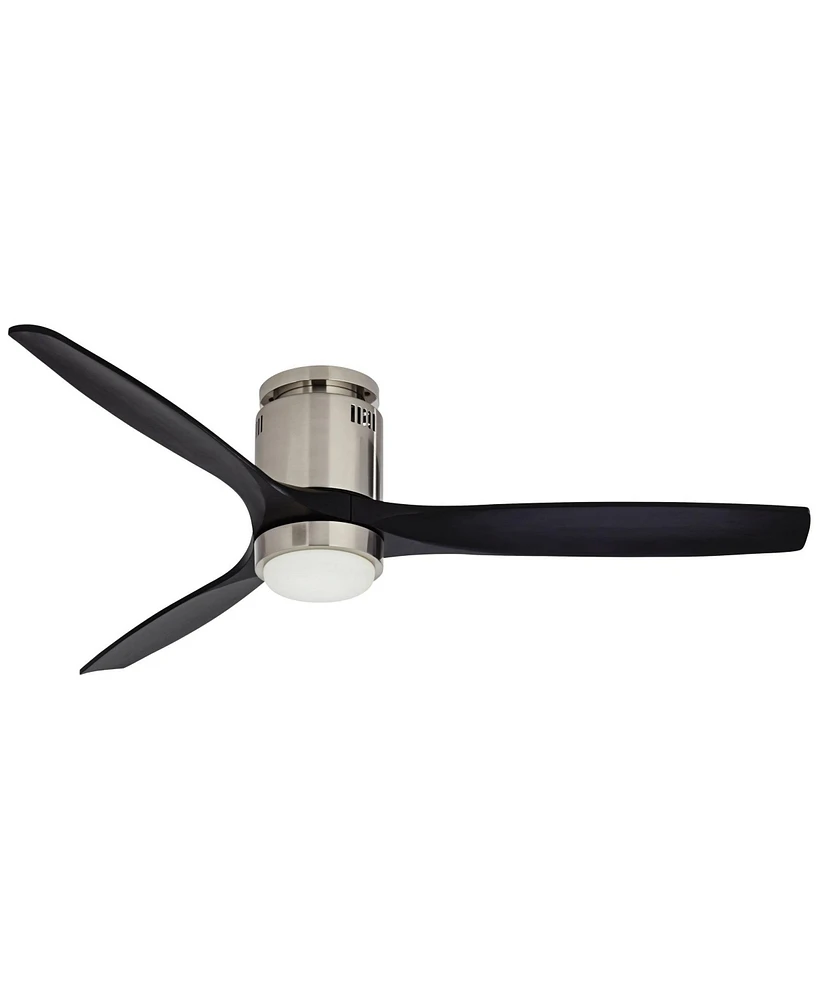 Casa Vieja 52" Windspun Modern Indoor Ceiling Fan 3 Blade Led Light Remote Control Brushed Nickel Finish Black Wood Blades Bedroom Living Room Kitchen